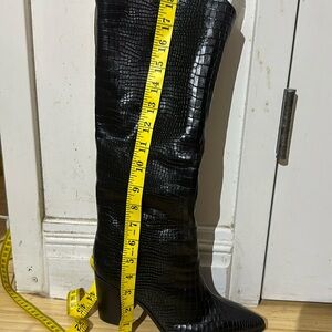Black crocodile leather boots